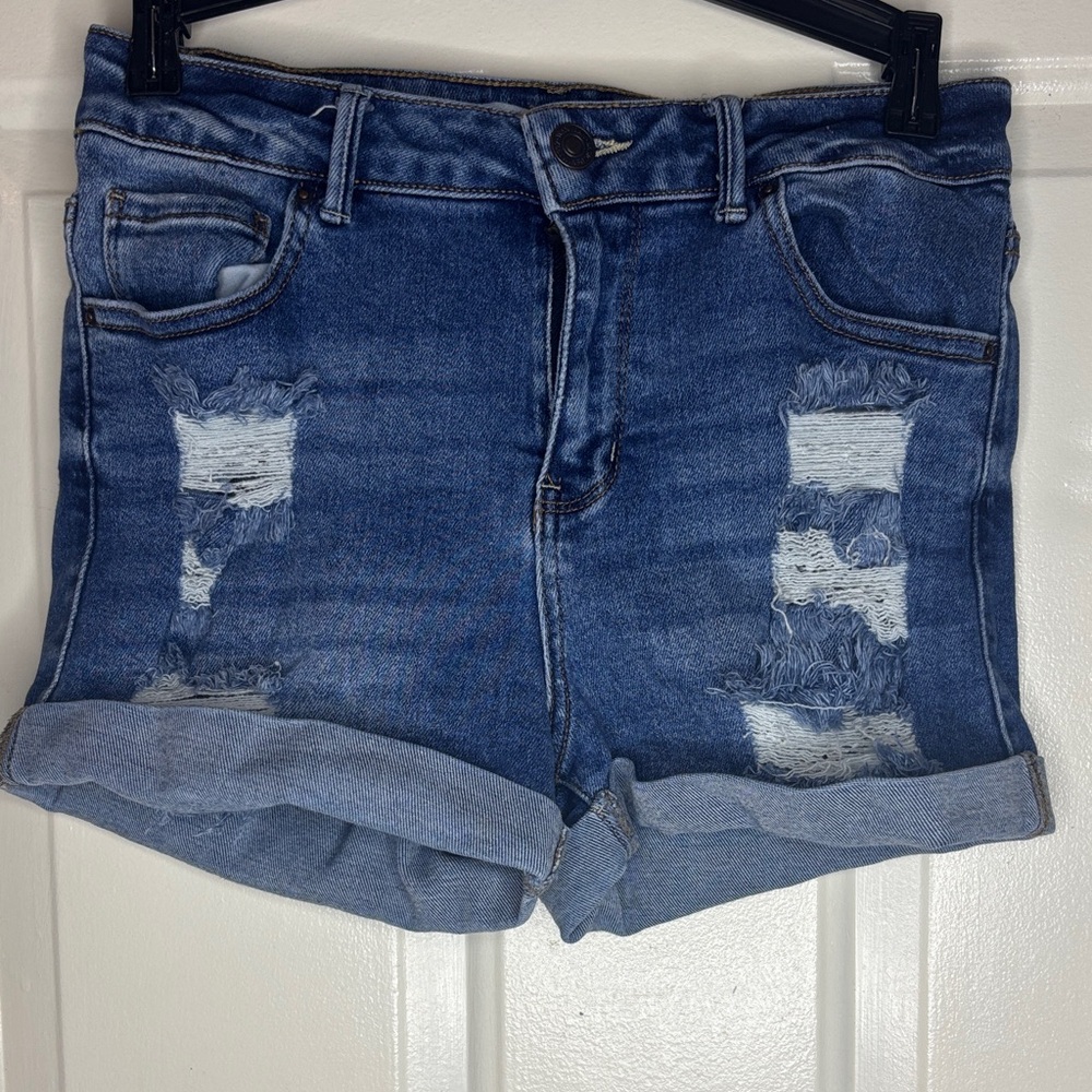 Wax Jean Blue Distressed Roll-Cuff Denim Shorts
